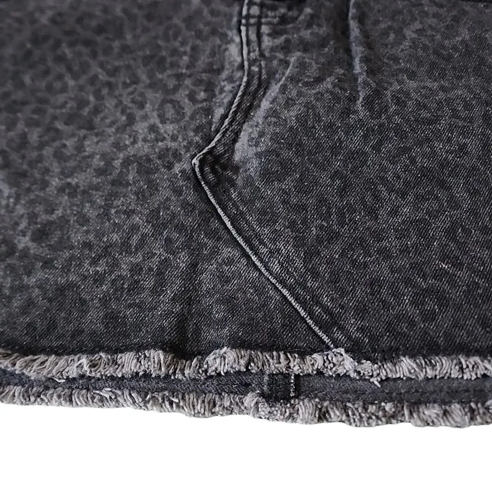 Justice Black/Gray Animal Print Denim Skirt, NWT